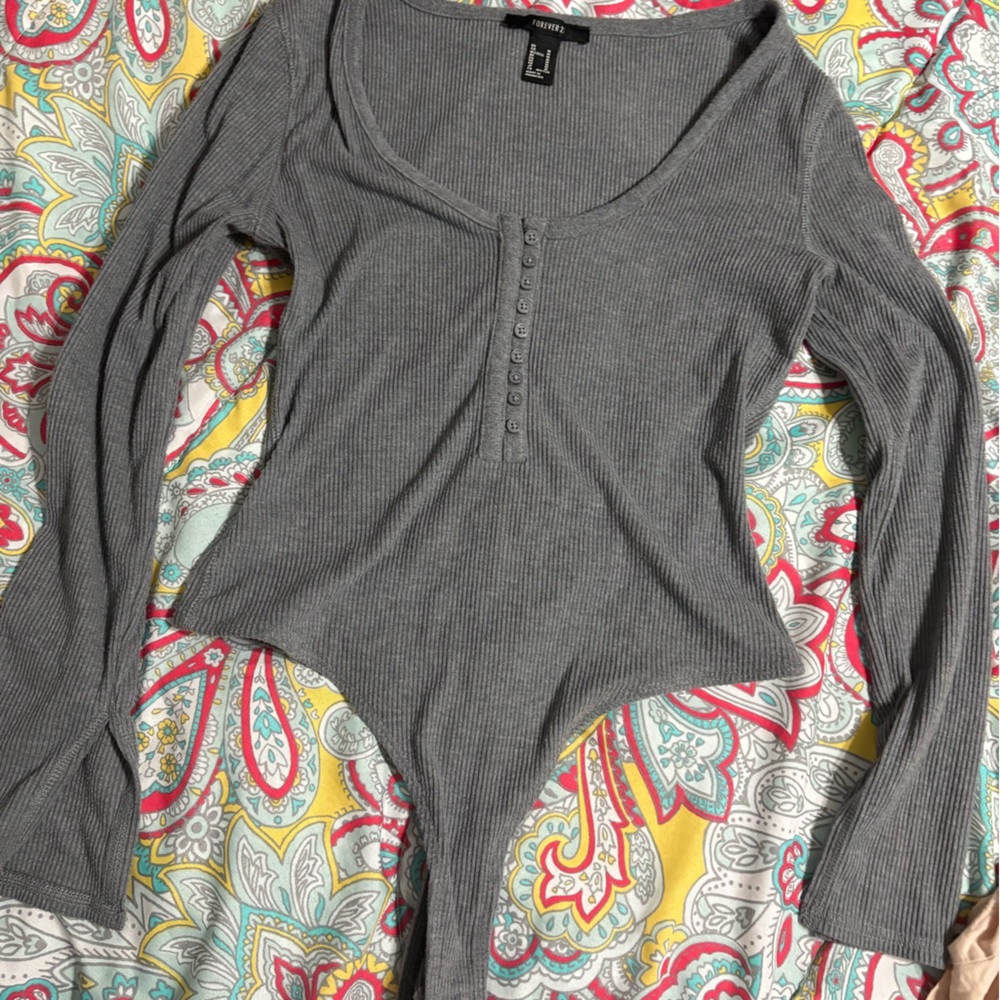 Forever 21 Ribbed Gray Bodysuit